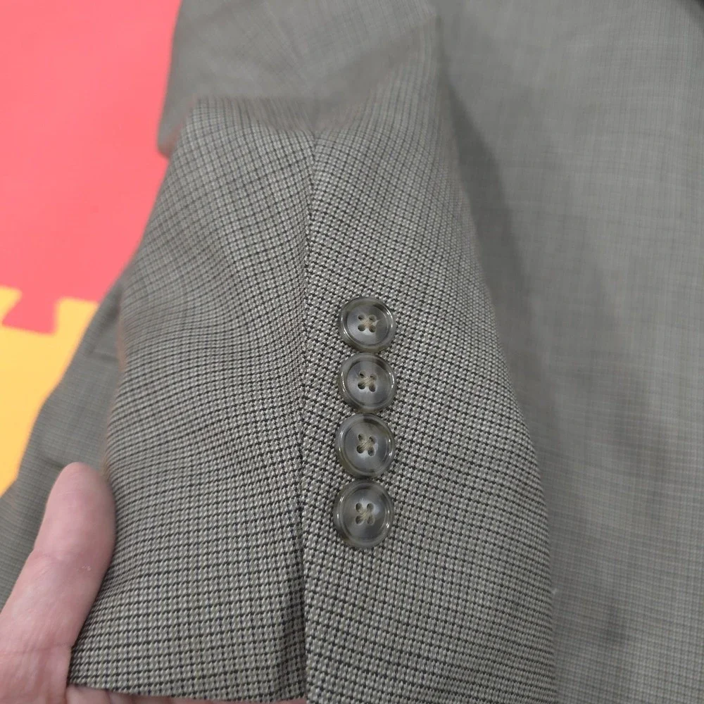 Club Room Sport Coat Men's 44L Olive Black Micro-Check 100% Pure Wool 2-Button‎